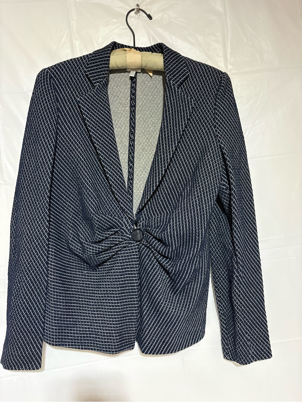 Armani Collezioni Navy and White Textured Single-Button Blazer